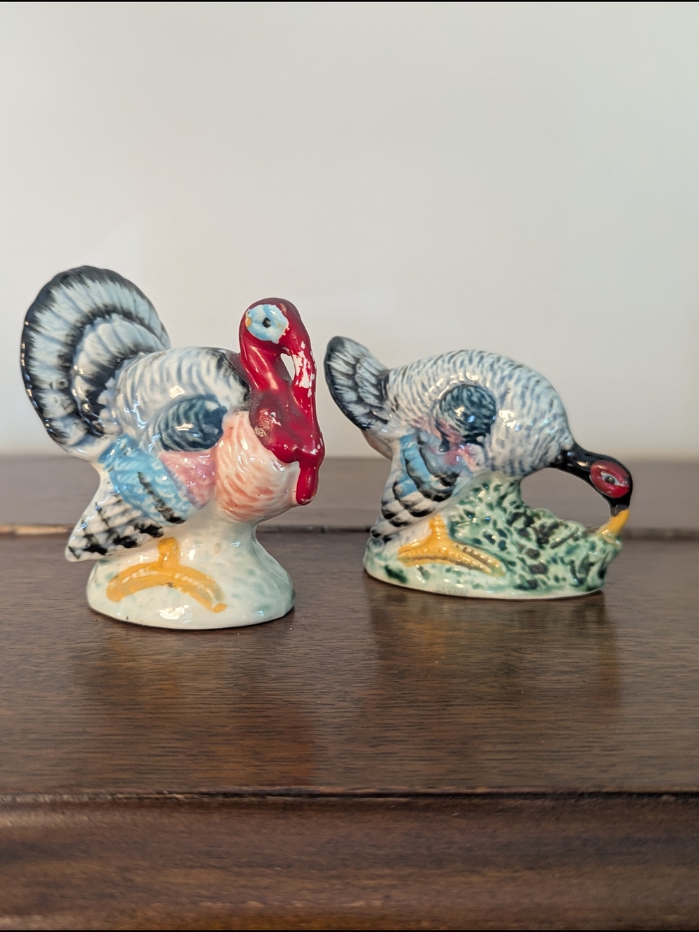 Turkey Salt and Pepper Shakers Mid century Japan Hand Painted Ceramic